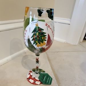 Lolita, hand painted, Christmas wine glass